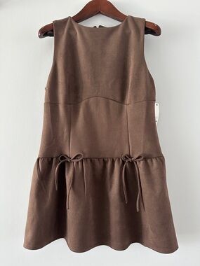Francesca's Collections Brown Sleeveless Drop-Waist Tie Dress